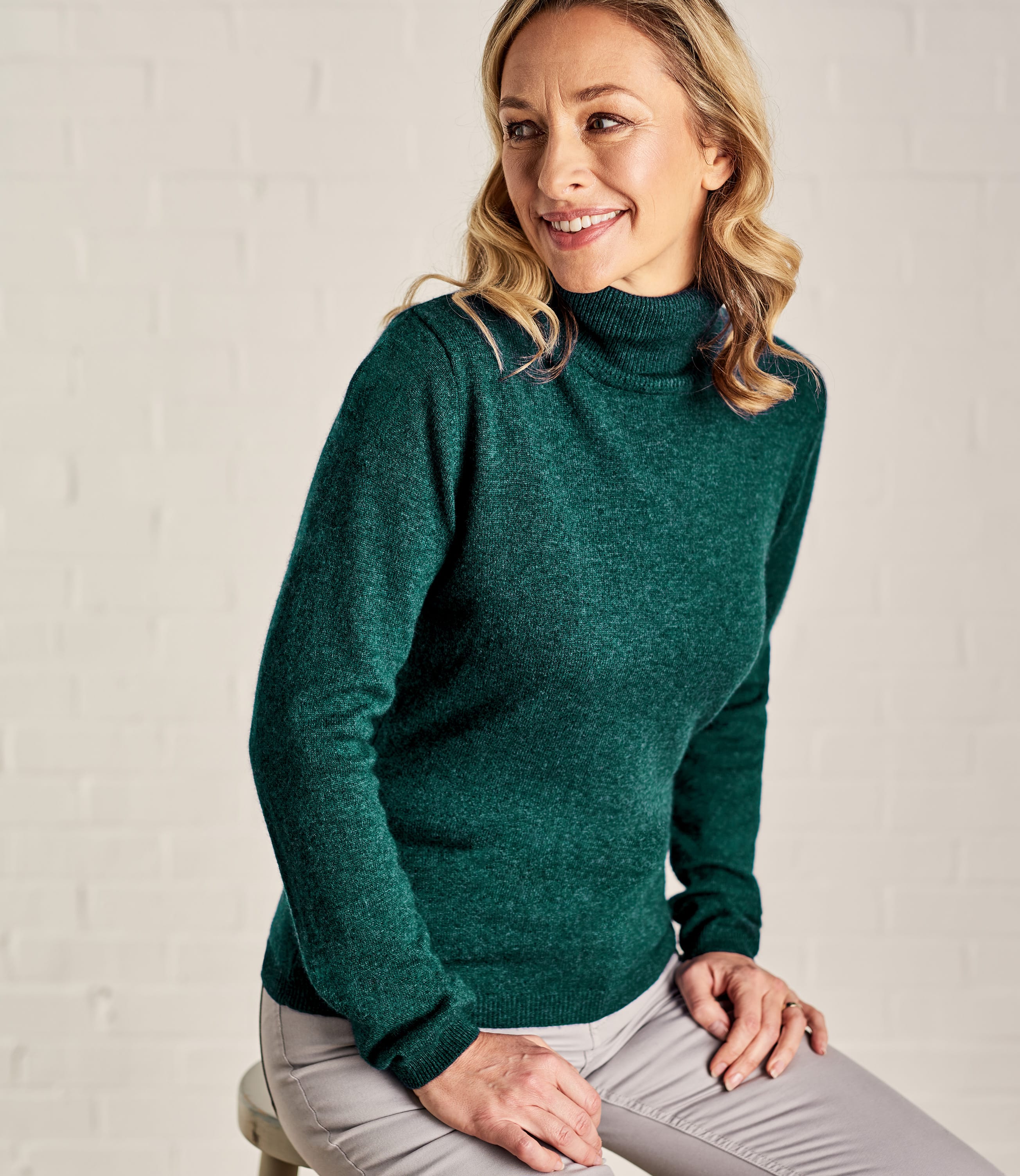 Teal Marl | Womens Cashmere & Merino Fitted Polo Neck Knitted Jumper ...