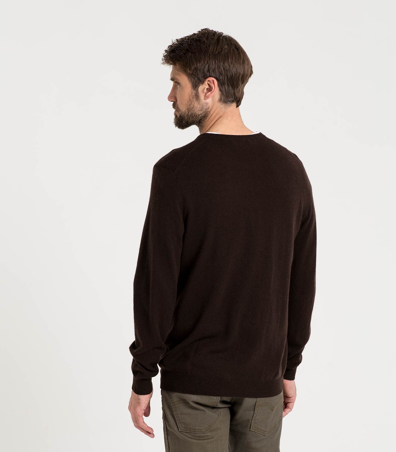 Chocolate | Mens Cashmere & Merino Crew Neck Sweater | WoolOvers US