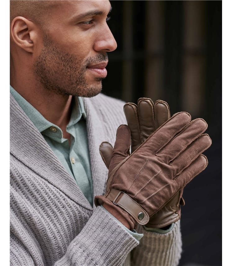 Chestnut Mens Suede Glove with Leather Trims WoolOvers UK
