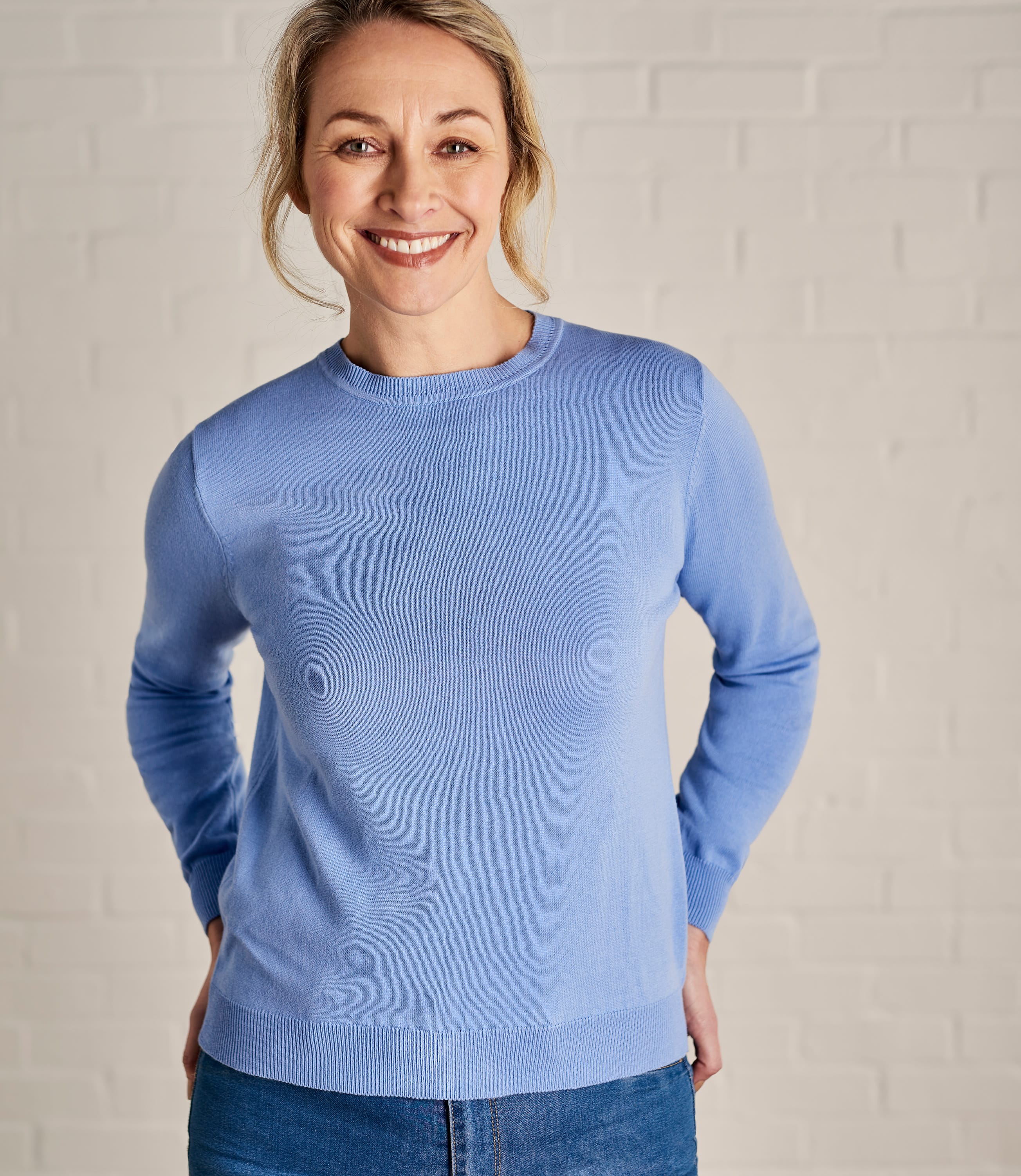 Cornflower | Womens 100% Cotton Crew Neck Sweater | WoolOvers US
