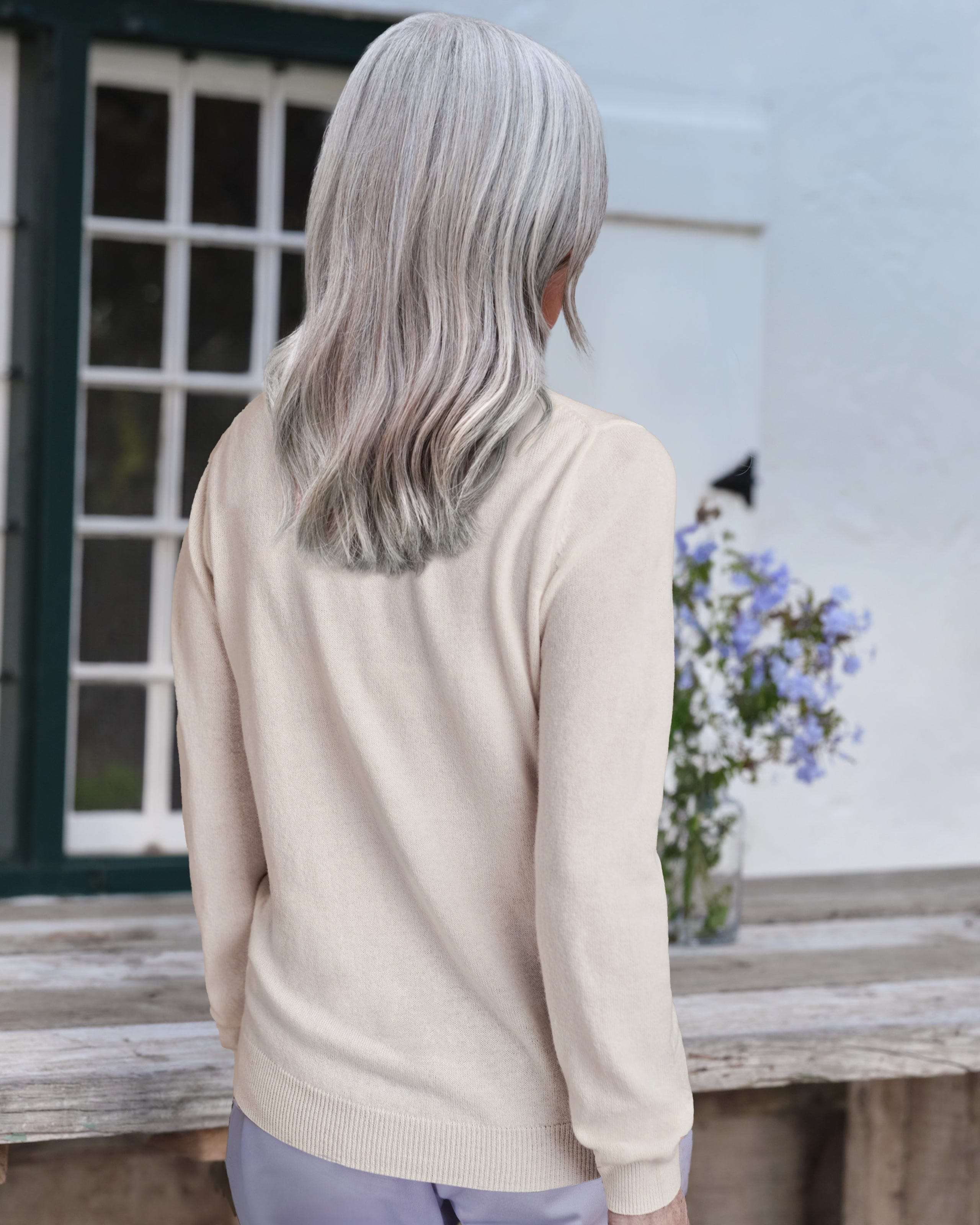 Cream | Cashmere & Merino Crew Neck Knitted Sweater | WoolOvers US