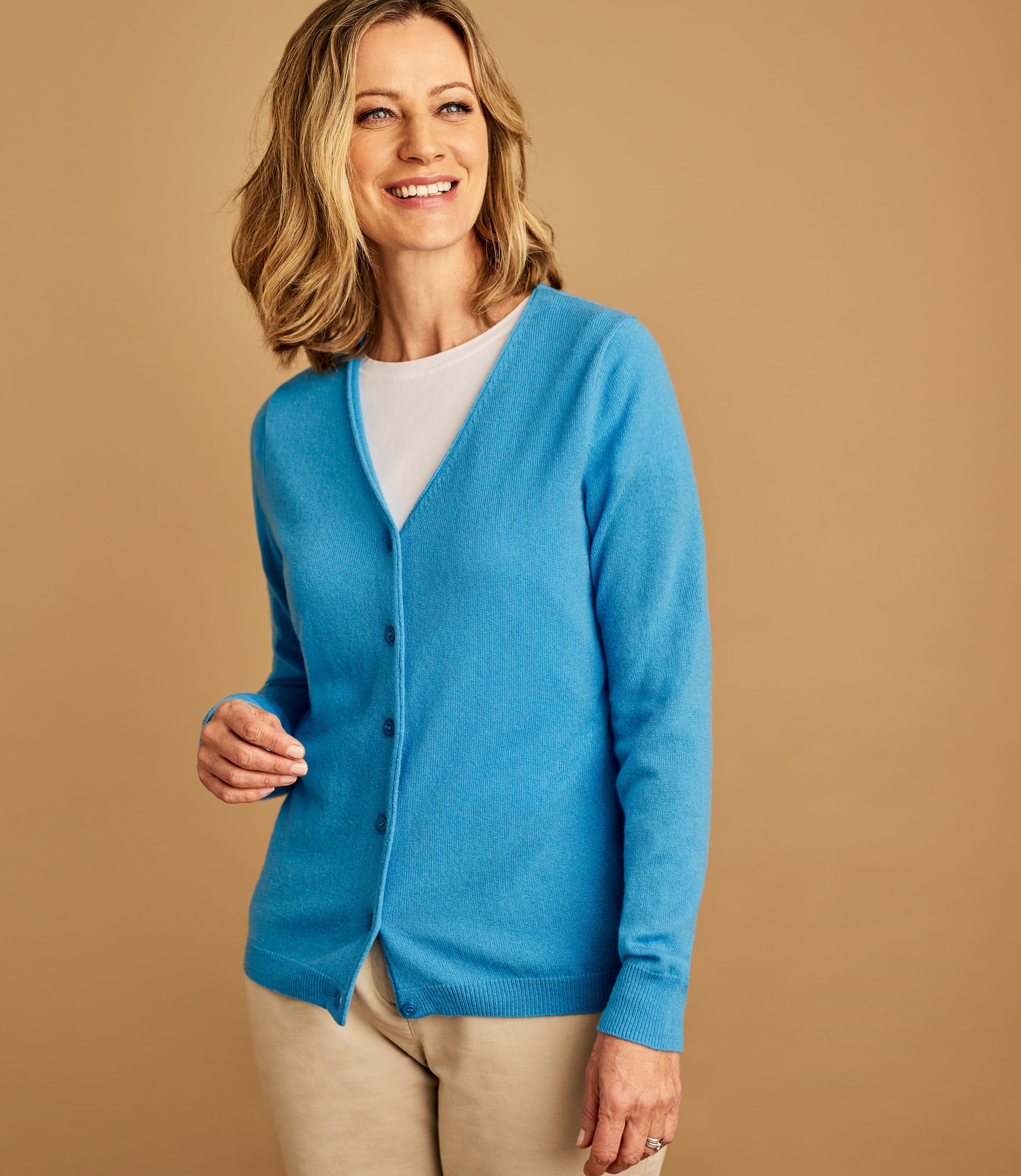 Bright Blue | Womens Cashmere Merino Classic V Neck Cardigan | WoolOvers US