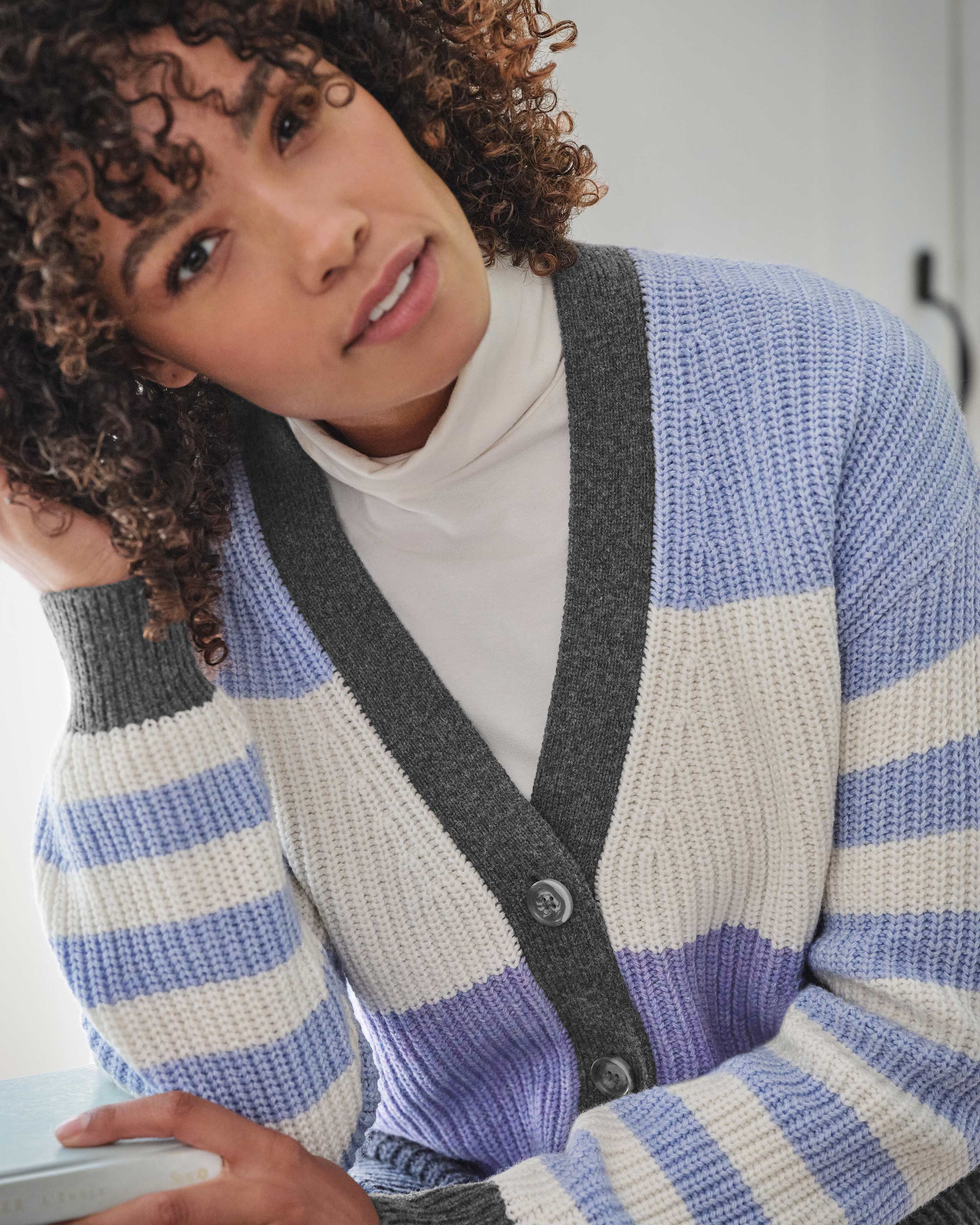 Multi | Colour Block & Stripe Cardigan | WoolOvers UK