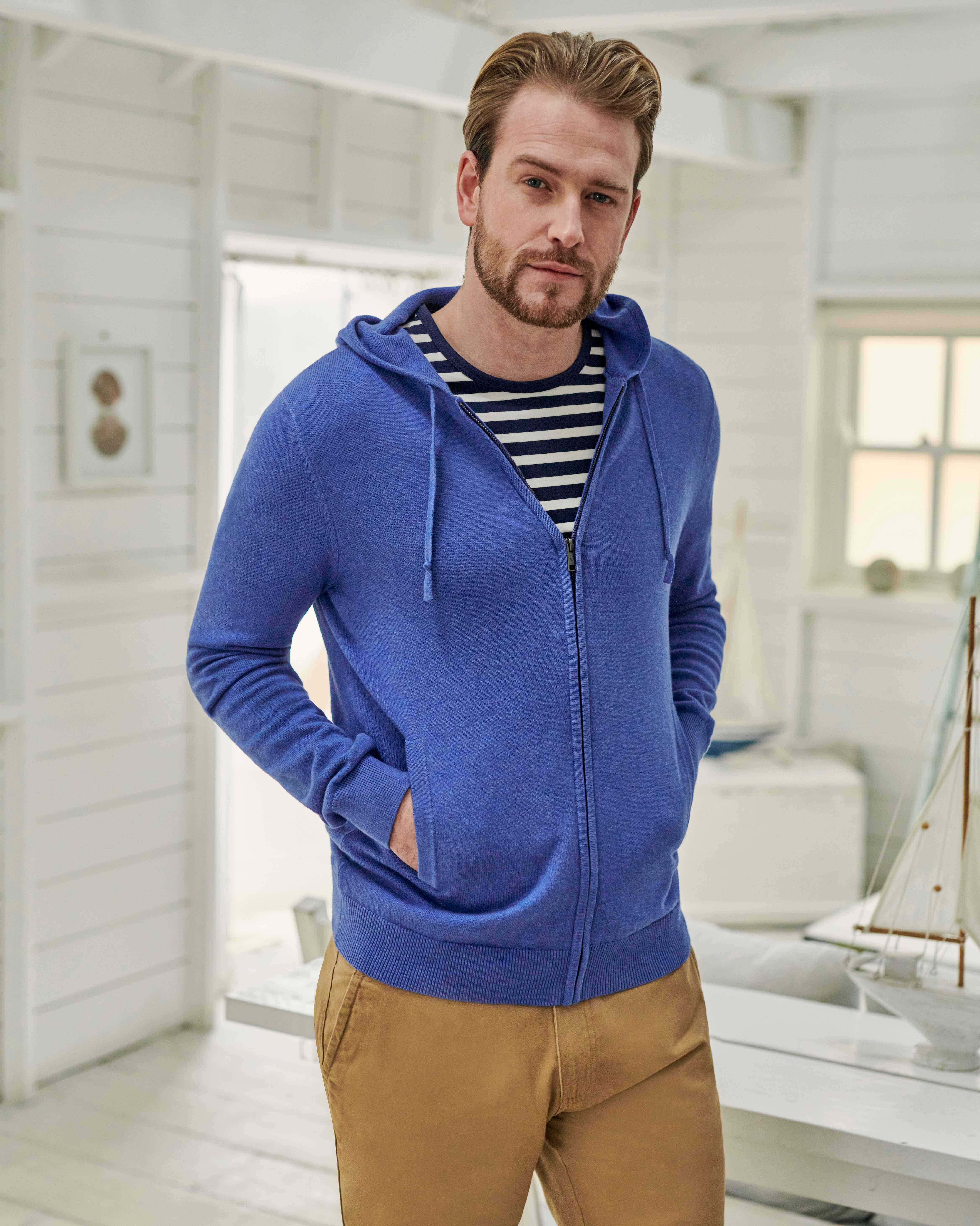 Echo Blue | Organic Cotton Cashmere Mens Hoodie | WoolOvers UK