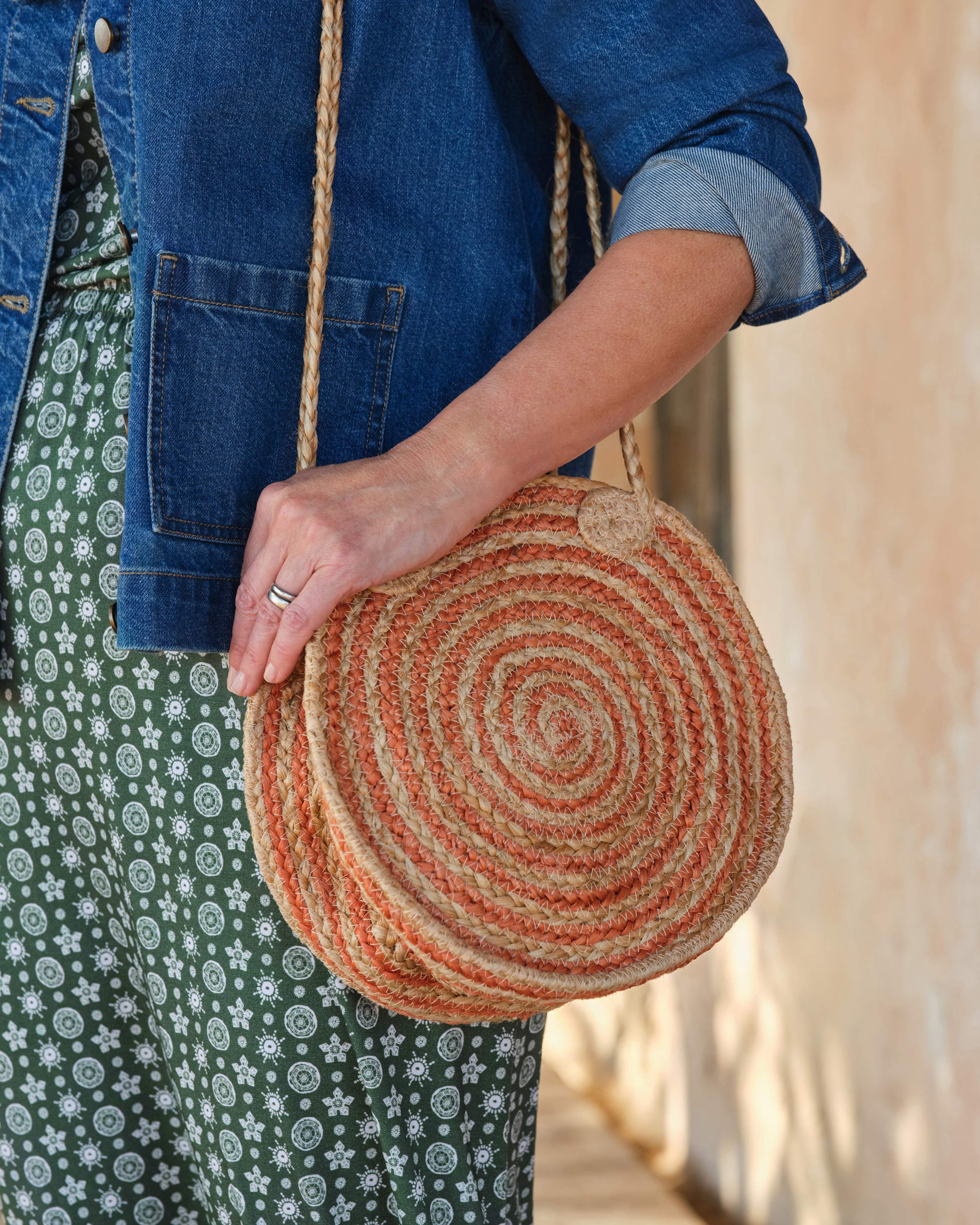 Orange Natural Straw Circle Crossbody Bag WoolOvers AU