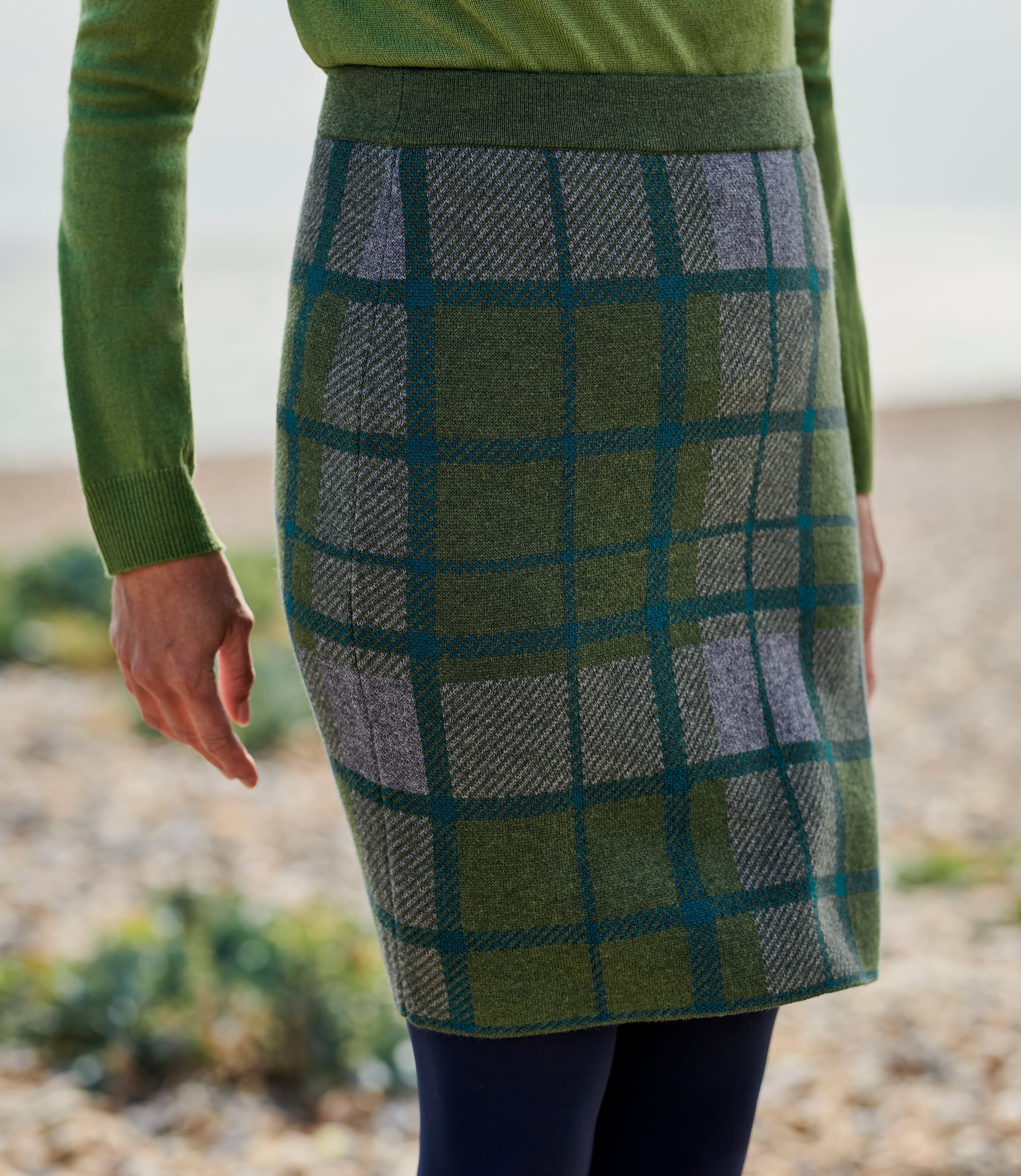 Green/Teal | Womens Check Skirt | WoolOvers UK