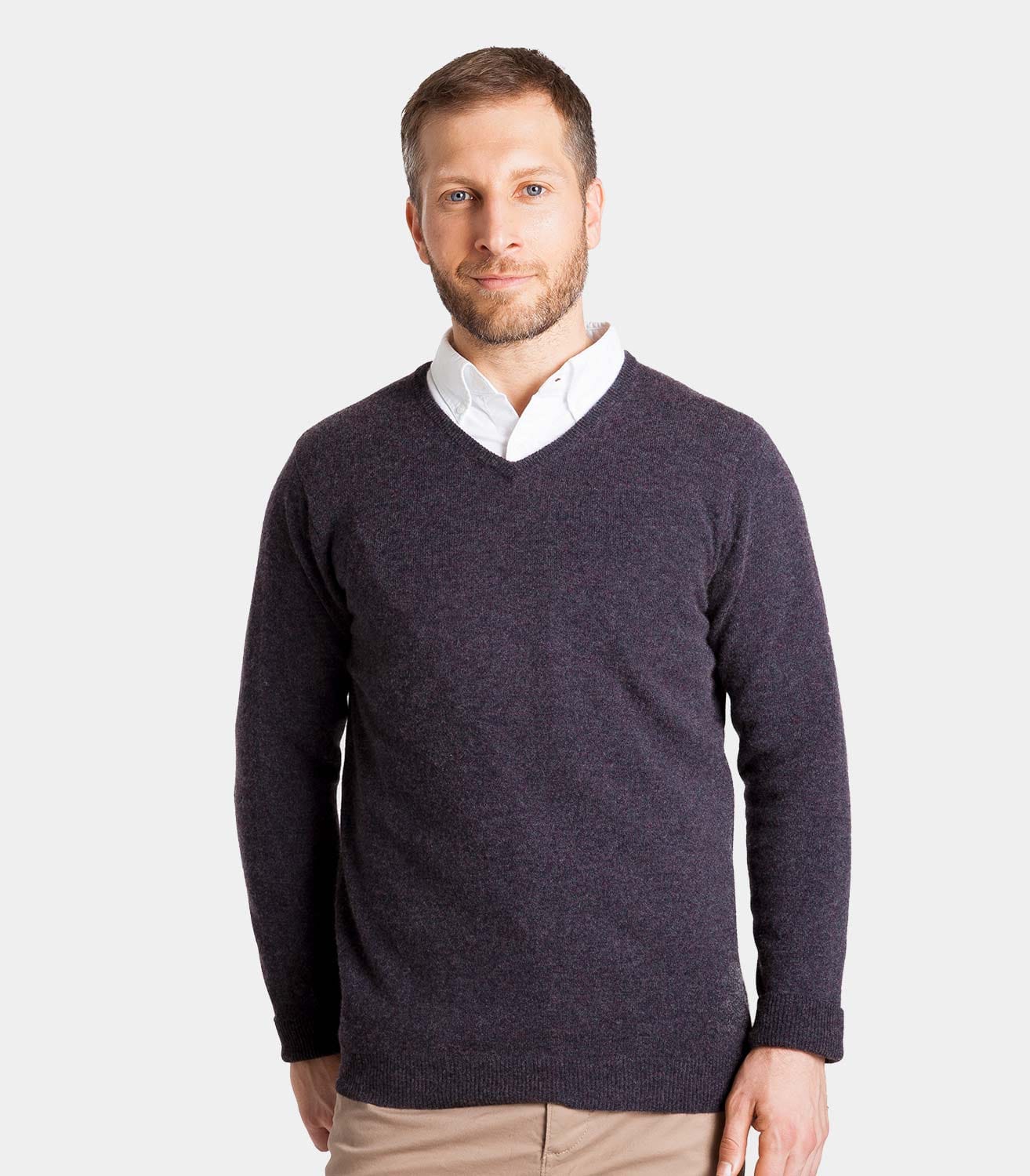 Blackcurrant Marl Mens Cashmere And Merino V Neck Knitted Sweater