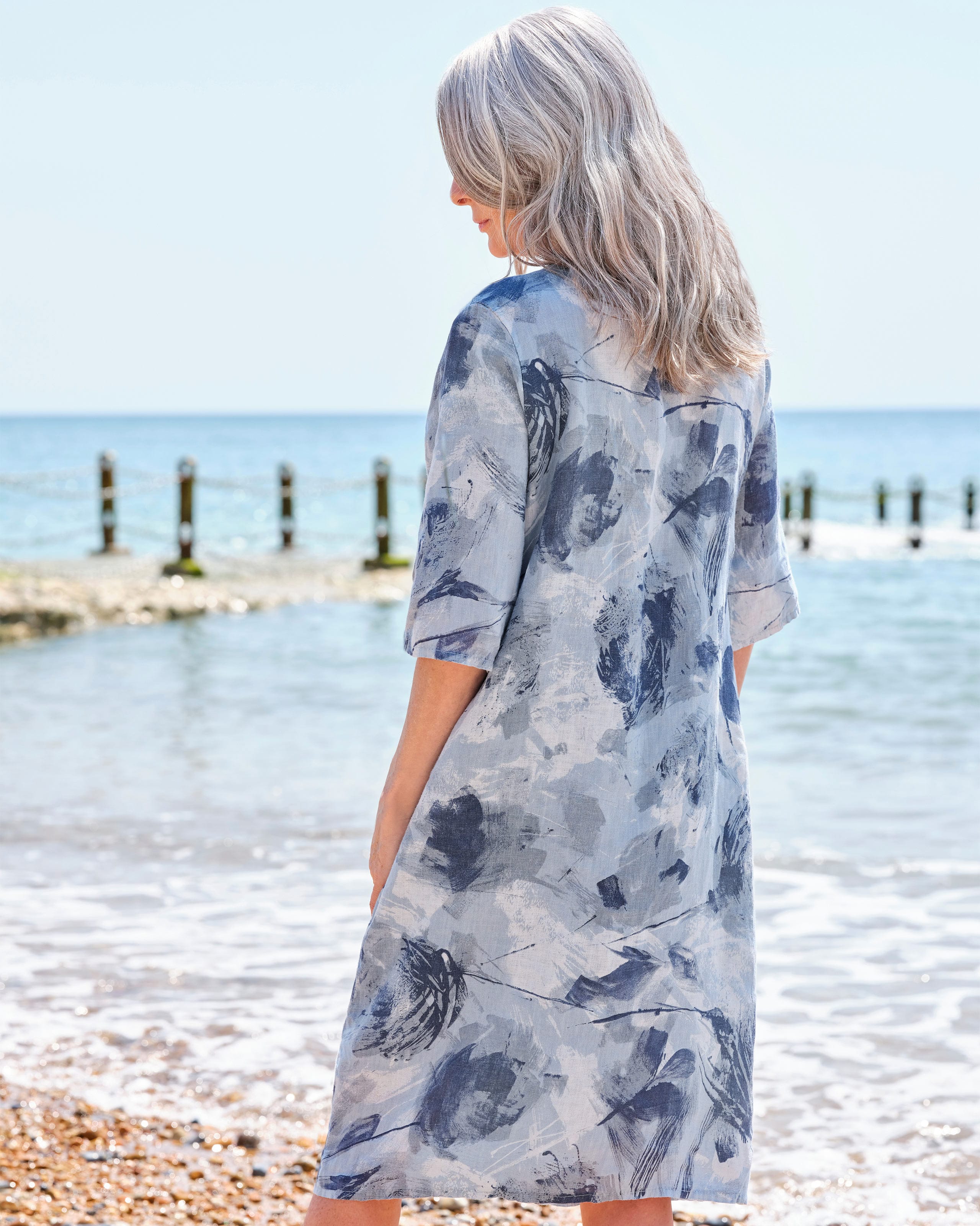 Blue Abstract Print | Womens Linen Pocket Tunic Dress | WoolOvers UK