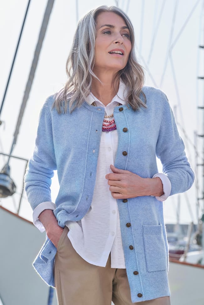 Lambswool Ladies Crew Neck Cardigan