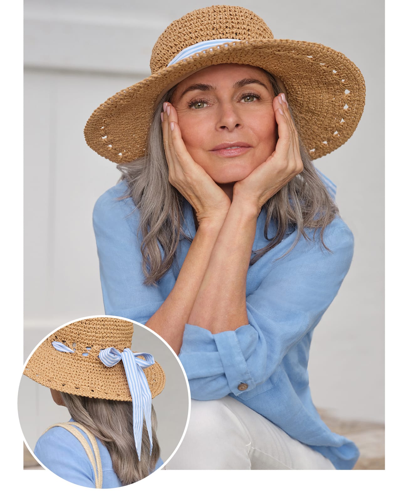 Crochet Straw Sunhat with Cotton Bow