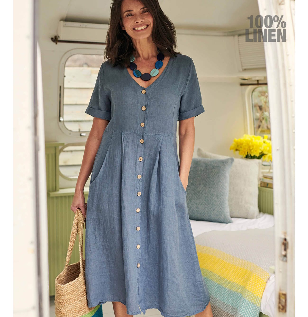 Button Through Linen Dress