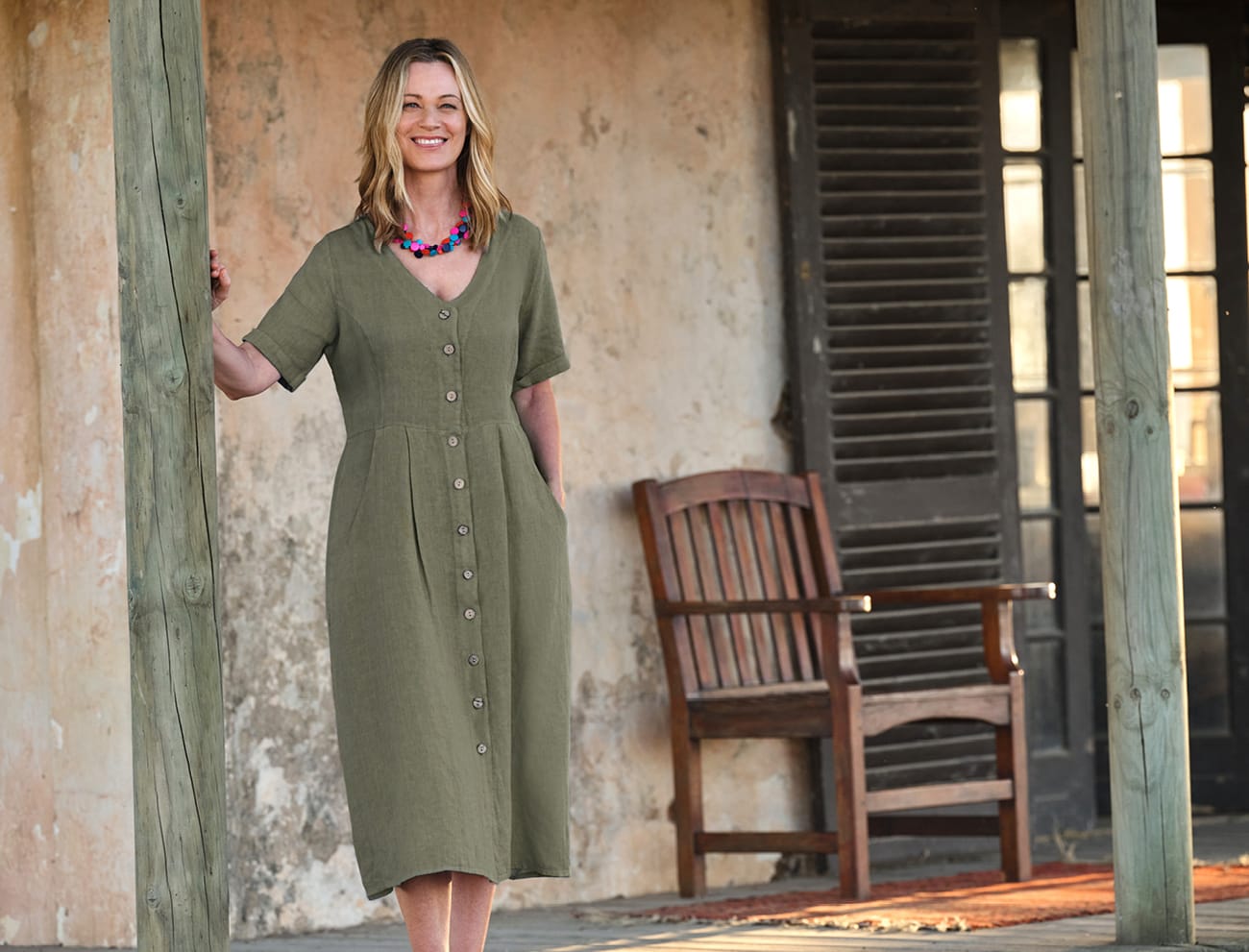 Button Through Linen Dress