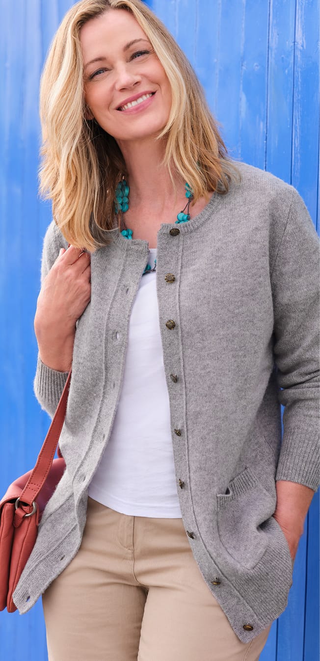 Lambswool Ladies Crew Neck Cardigan