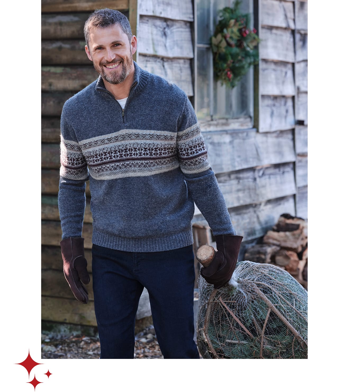 Mens Half Zip Fairisle Sweater