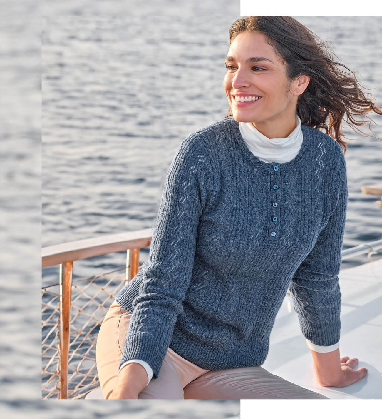 Pointelle And Cable Stitch Henley Sweater