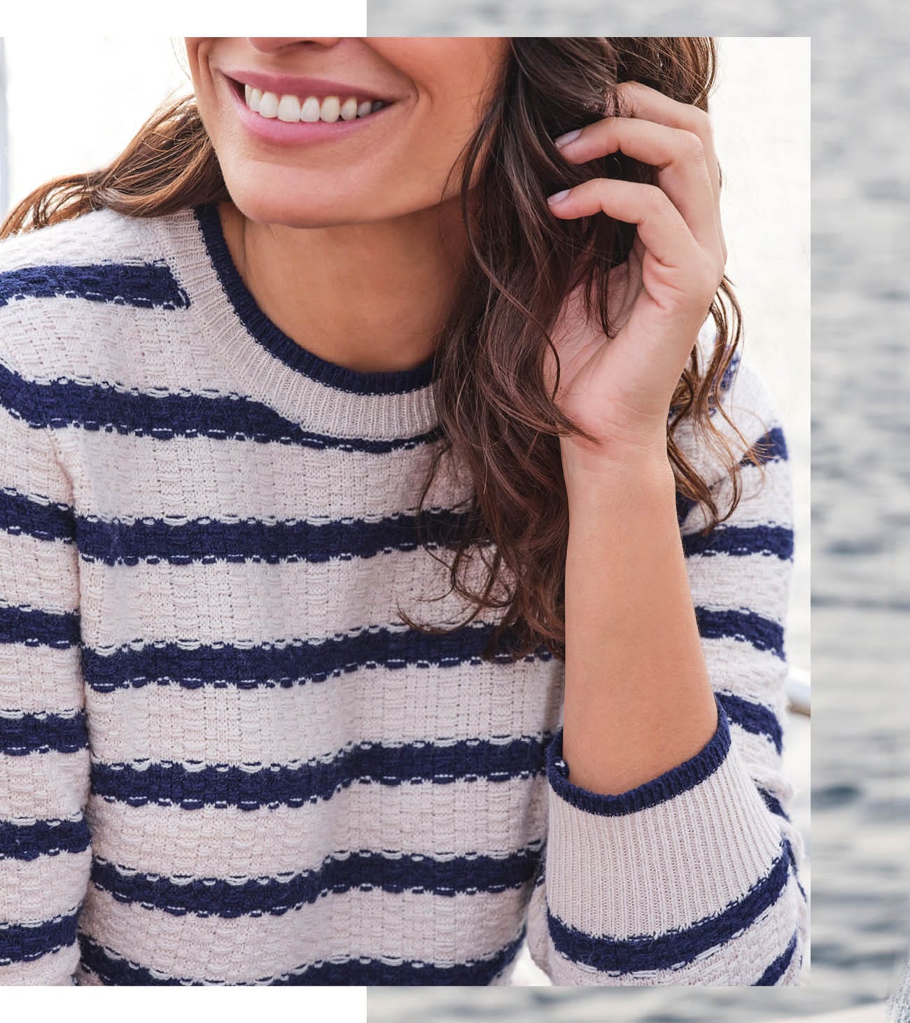 Basket Weave Textured Breton Stripe Sweater