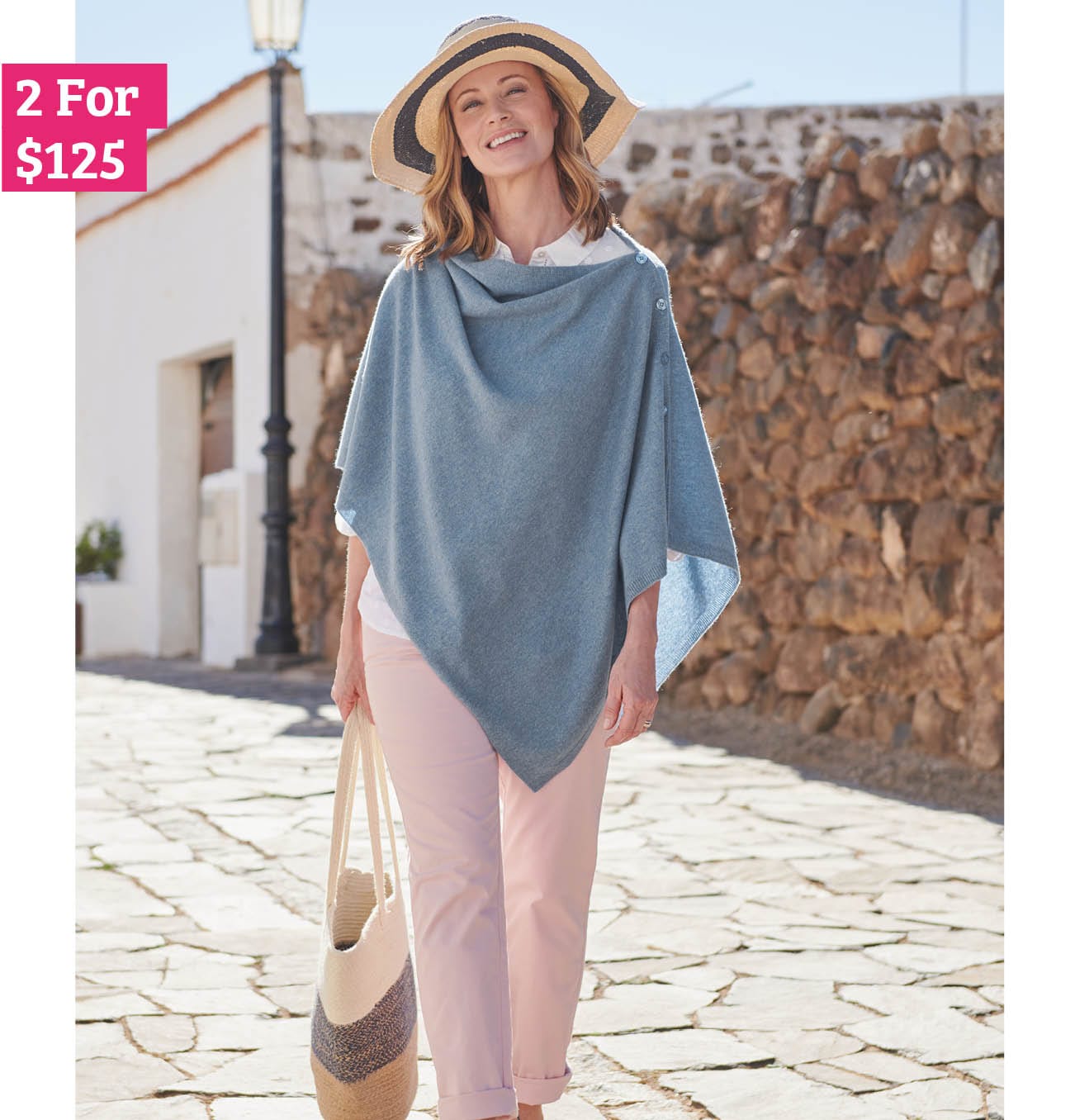 Cashmere Merino Blend Button Poncho