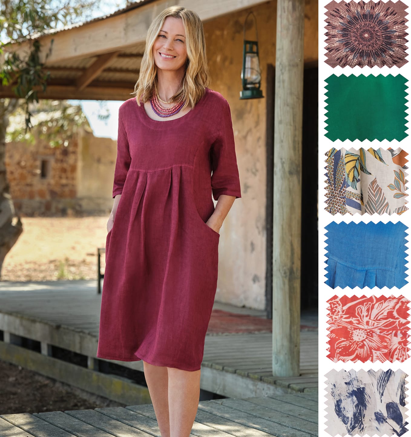 Womens Linen Pocket Tunic Dress