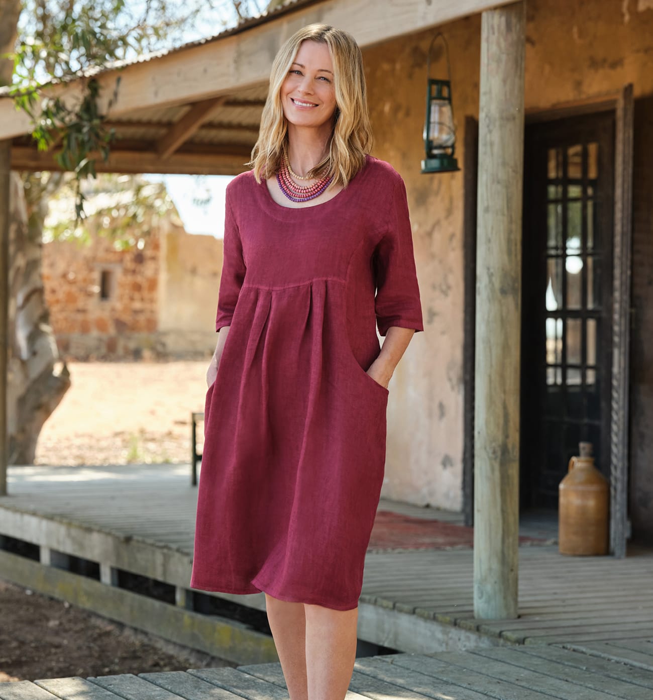 Womens Linen Pocket Tunic Dress