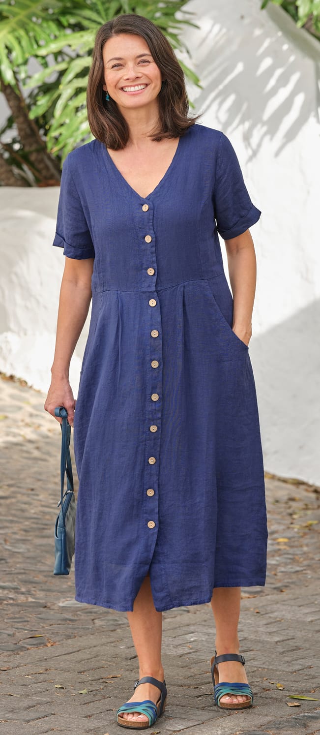 Button Through Linen Dress