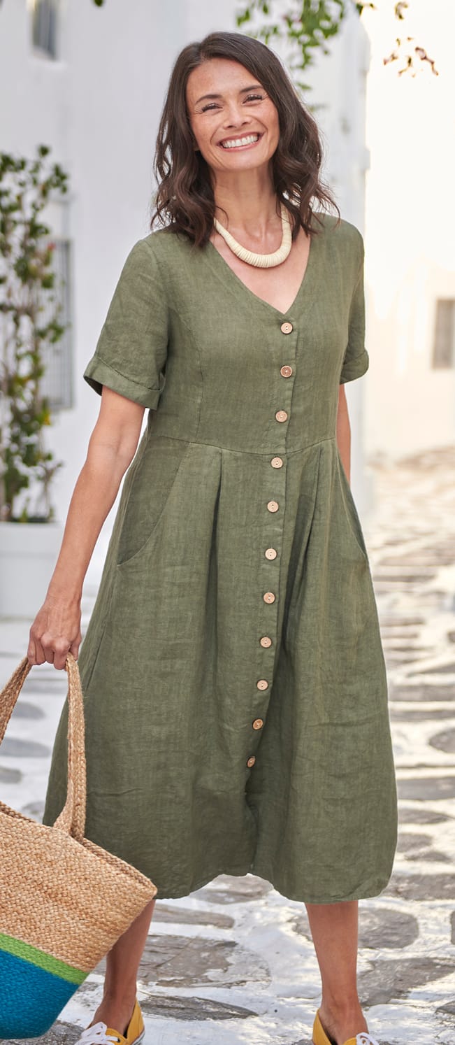 Button Through Linen Dress