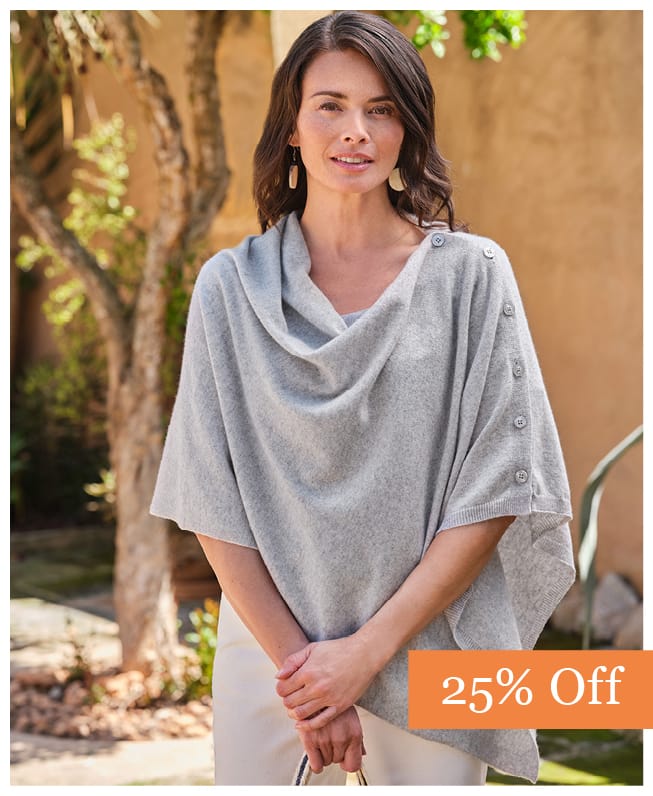 Cashmere Merino Blend Button Poncho