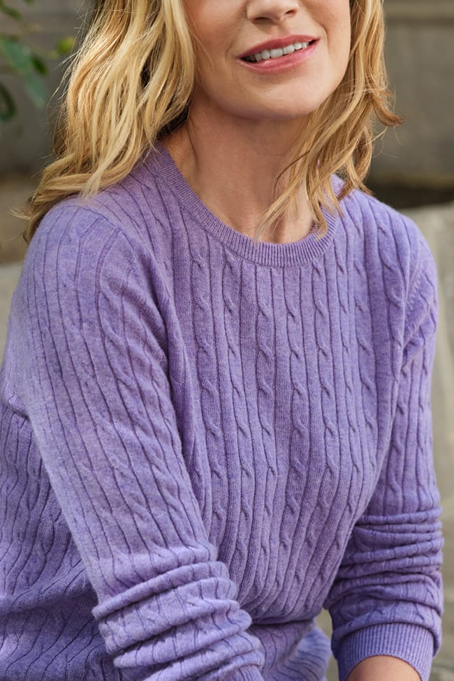 Cashmere Merino Cable Crew Neck Sweater