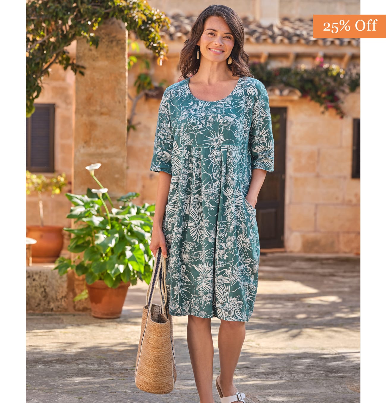 Womens Linen Pocket Tunic Dress