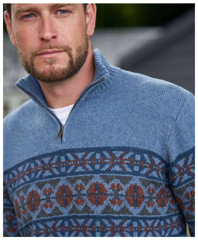 Lambswool Fairisle Zip Neck Sweater