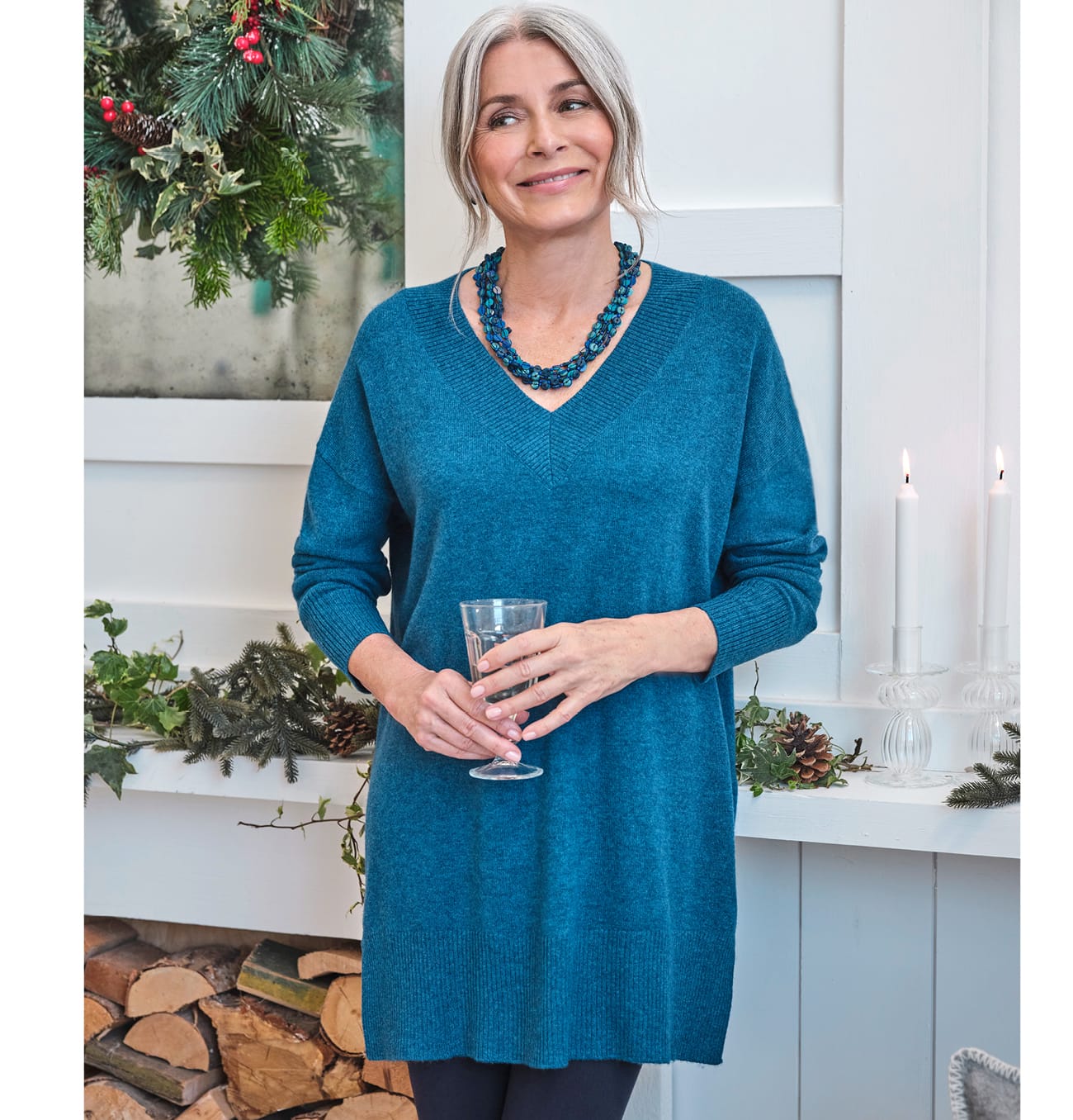 Cashmere Merino Deep V Neck Tunic