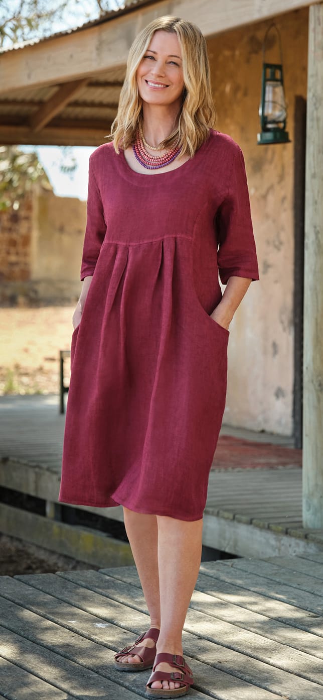 Womens Linen Pocket Tunic Dress