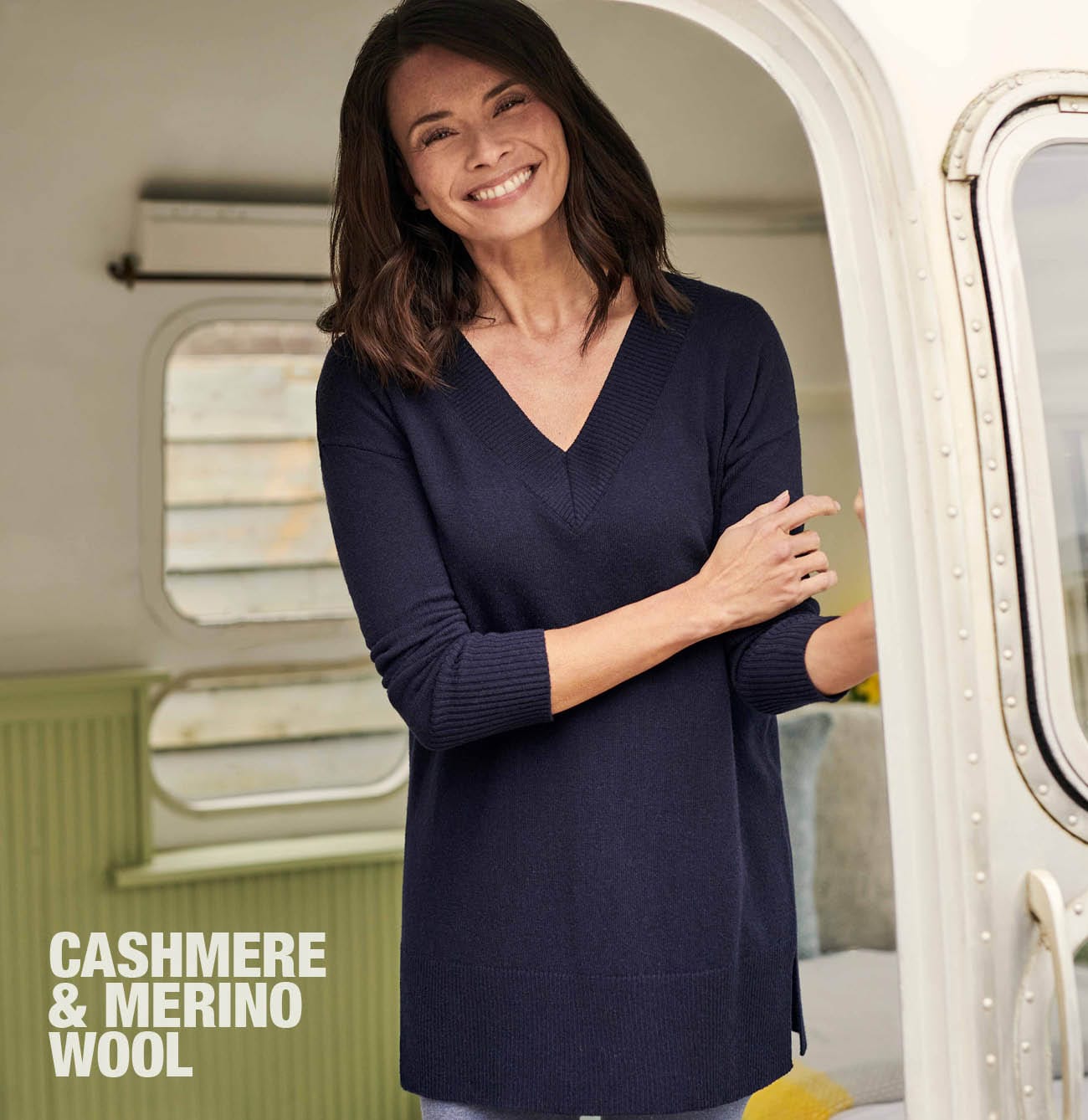 Cashmere Merino Deep V Neck Tunic