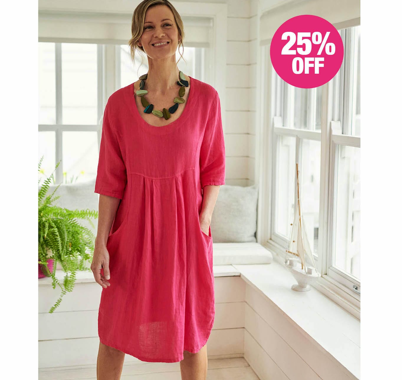 Womens Linen Pocket Tunic Dress