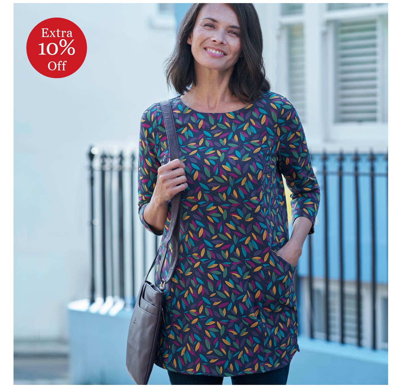 Curved Hem Printed Tunic