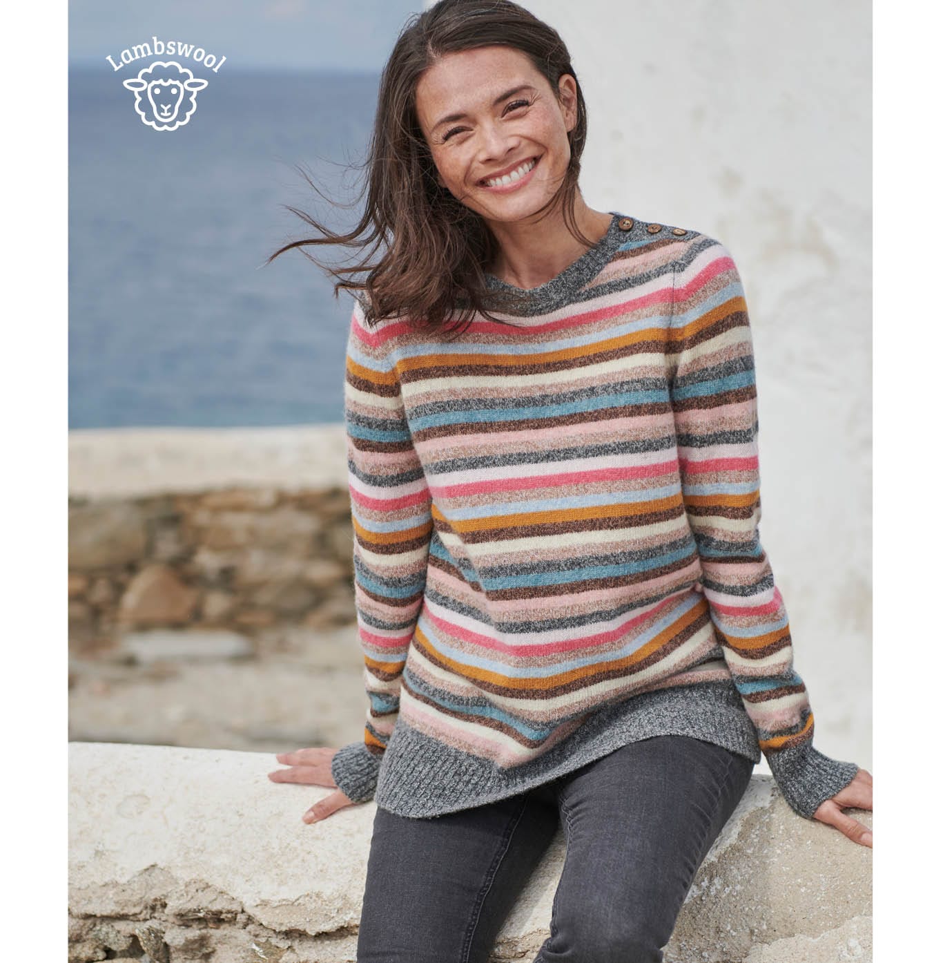 Side Button Marl Stripe Sweater