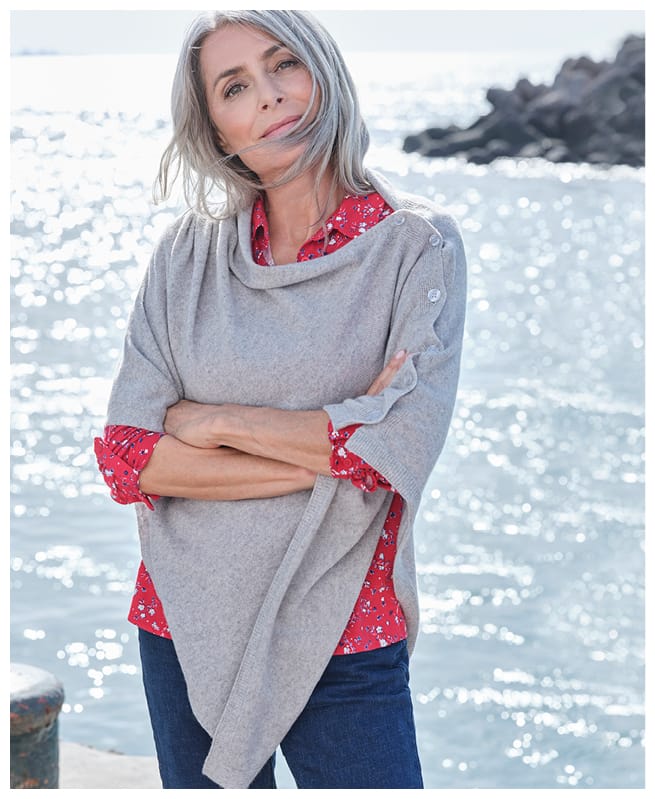 Cashmere Merino Blend Button Poncho