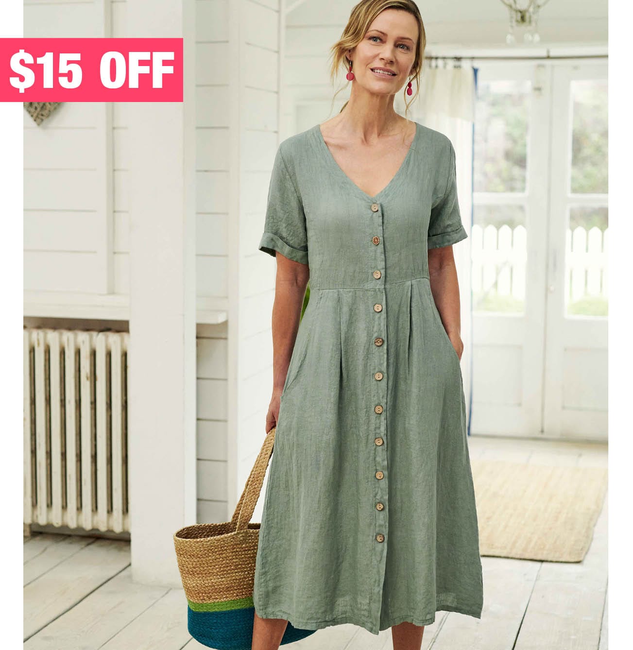 Button Through Linen Dress