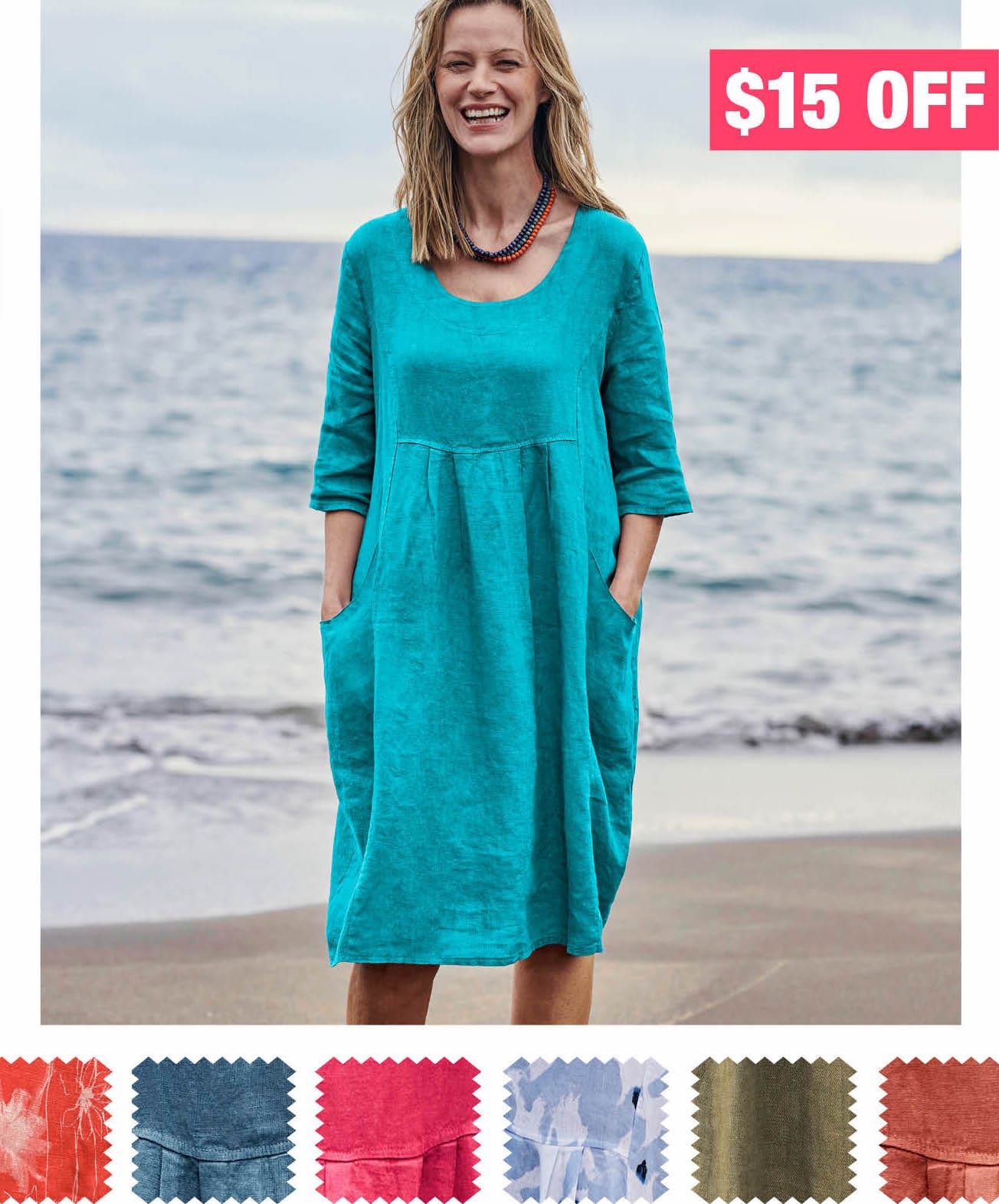 Womens Linen Pocket Tunic Dress