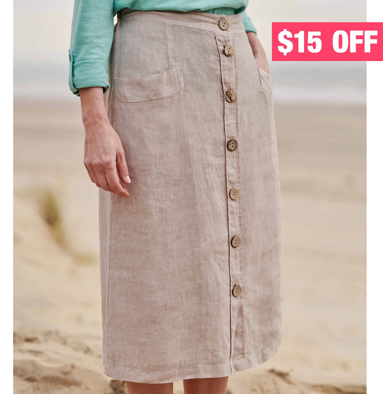 Linen Button Through Skirt