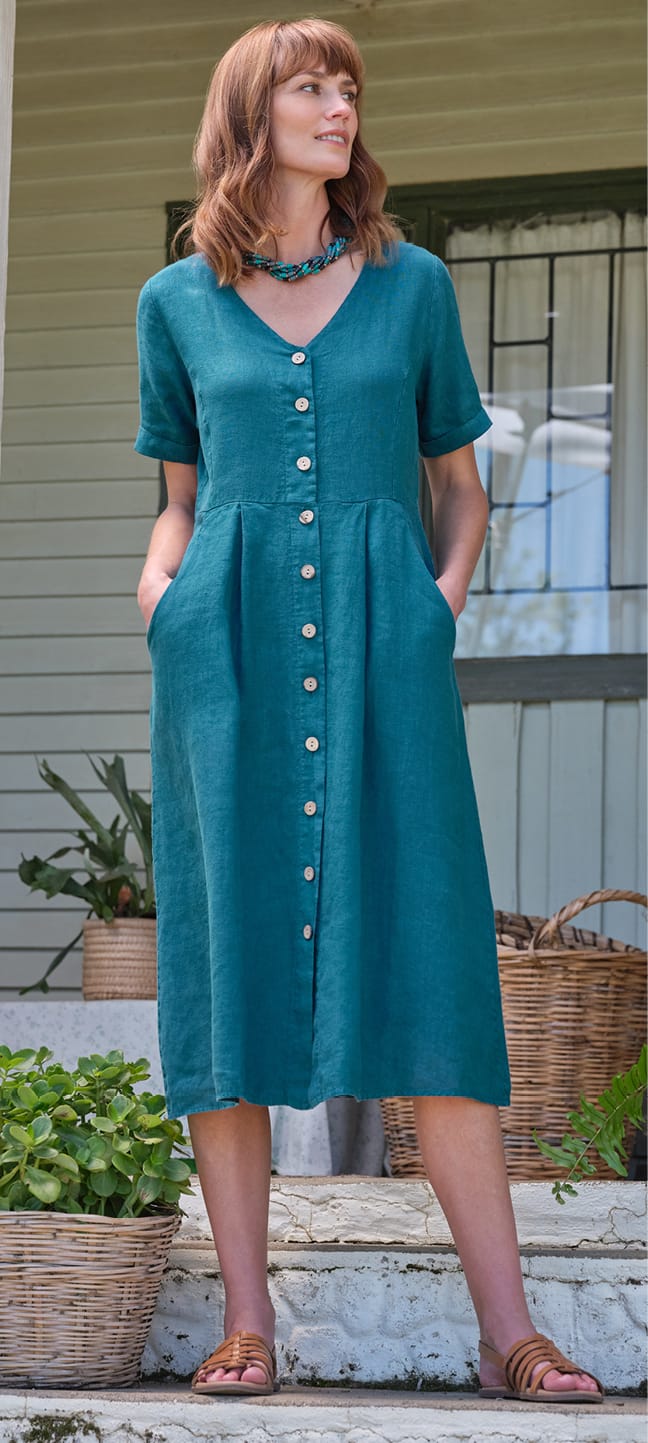 Button Through Linen Dress