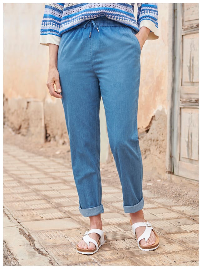 Chambray Tapered Leg Trousers