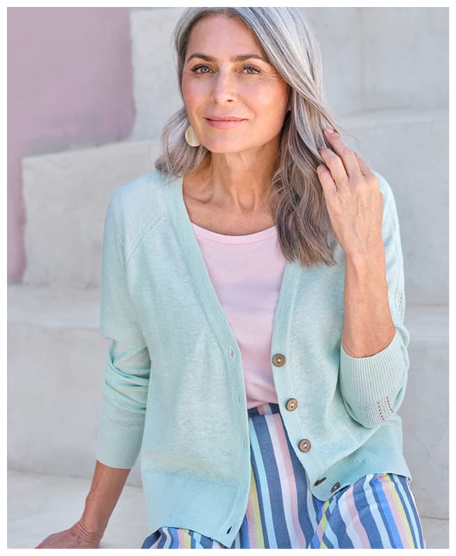 Linen Blend V Neck Cardigan