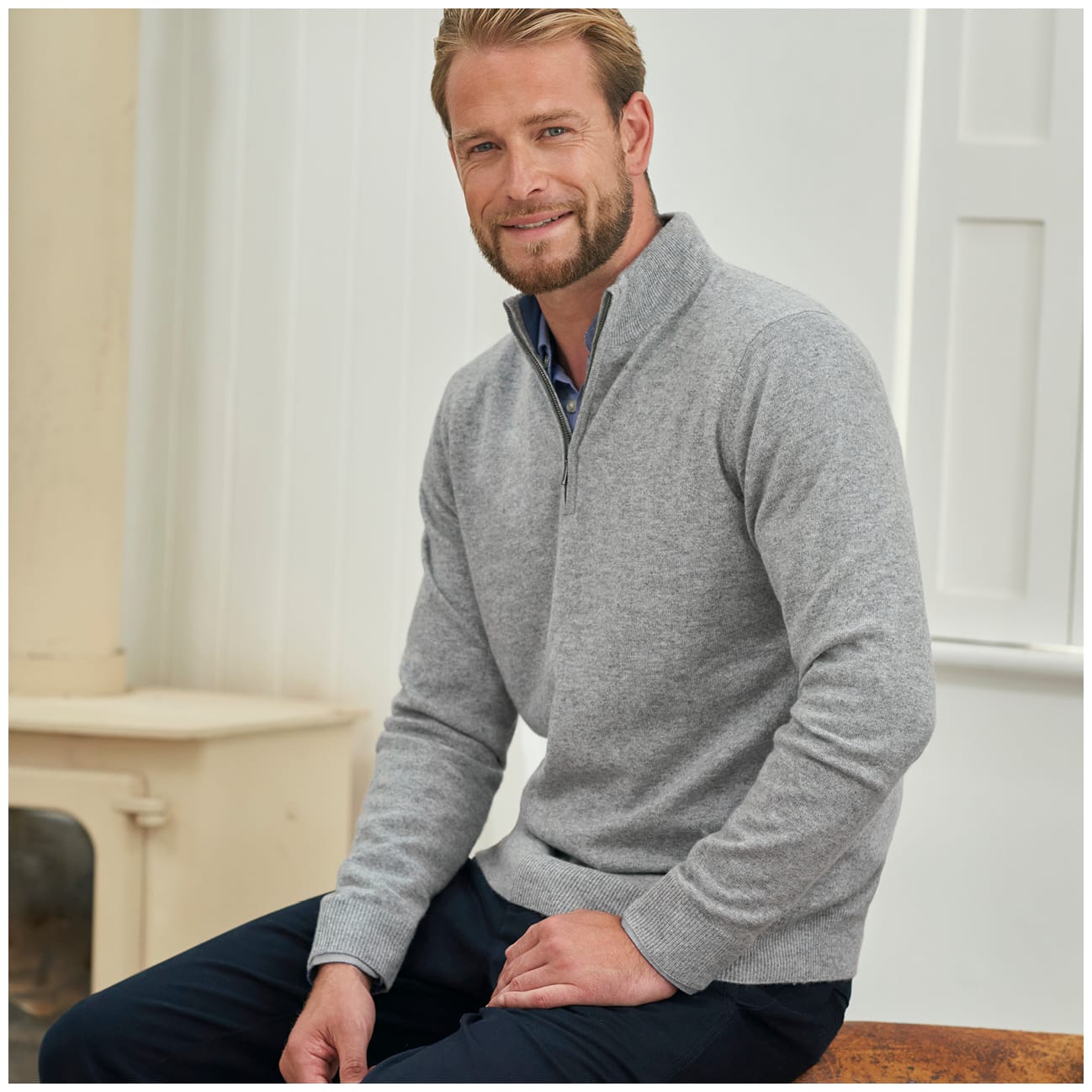 Pure Cashmere Zip Neck Sweater