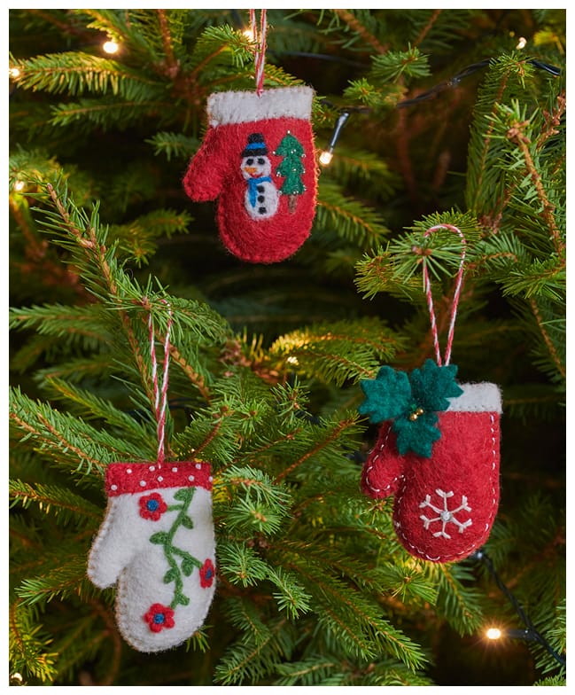 Trio of Felt Mini Mittens Christmas Decoration