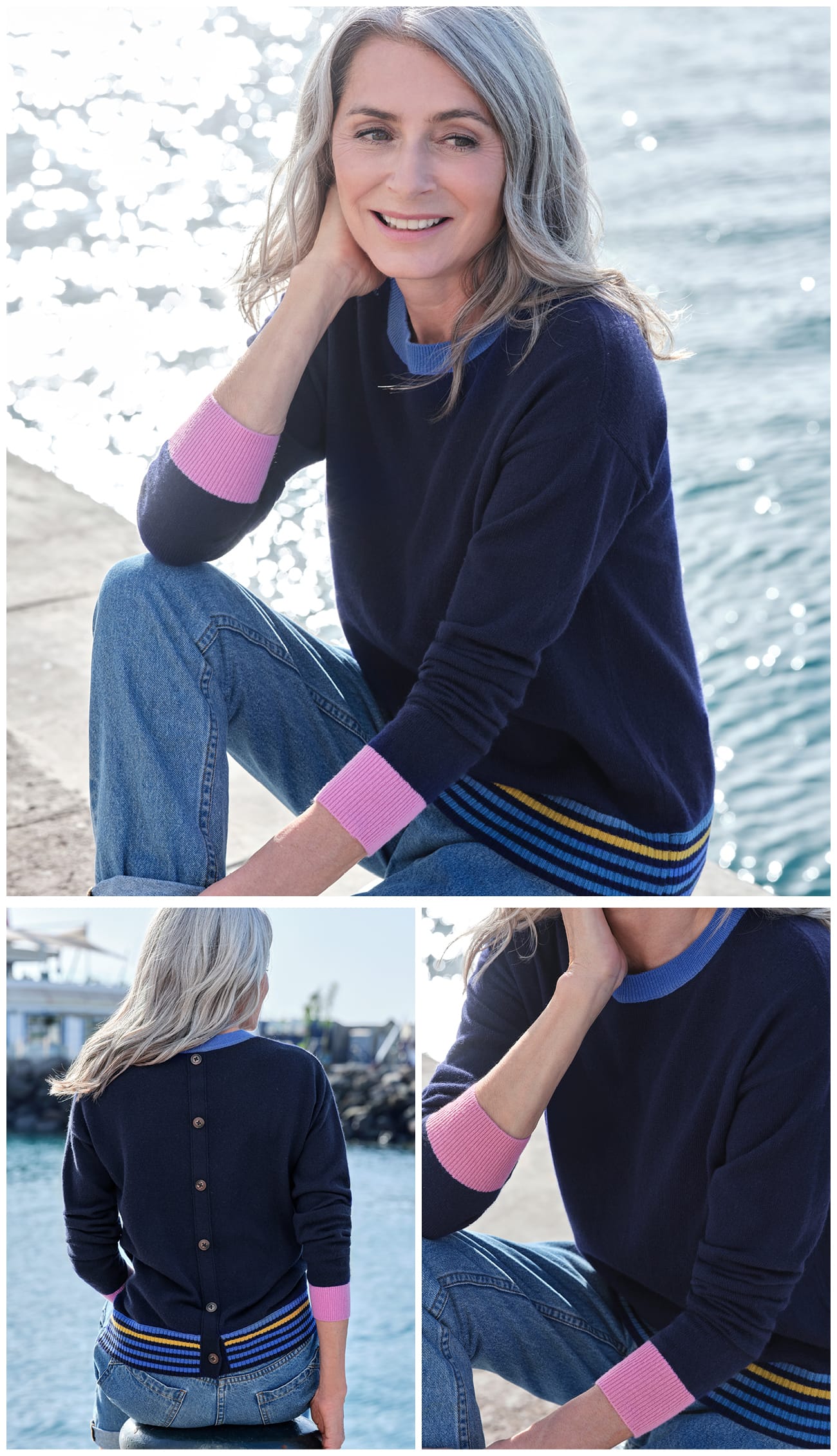 Button Back Color Block Sweater