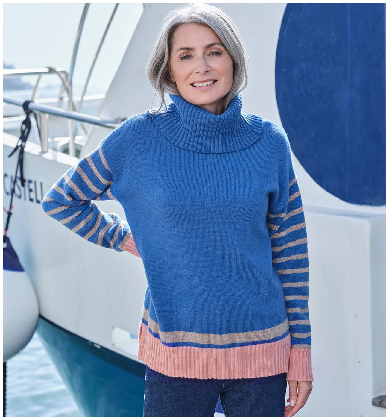 Cowl Neck Color Block And Stripe Sweater