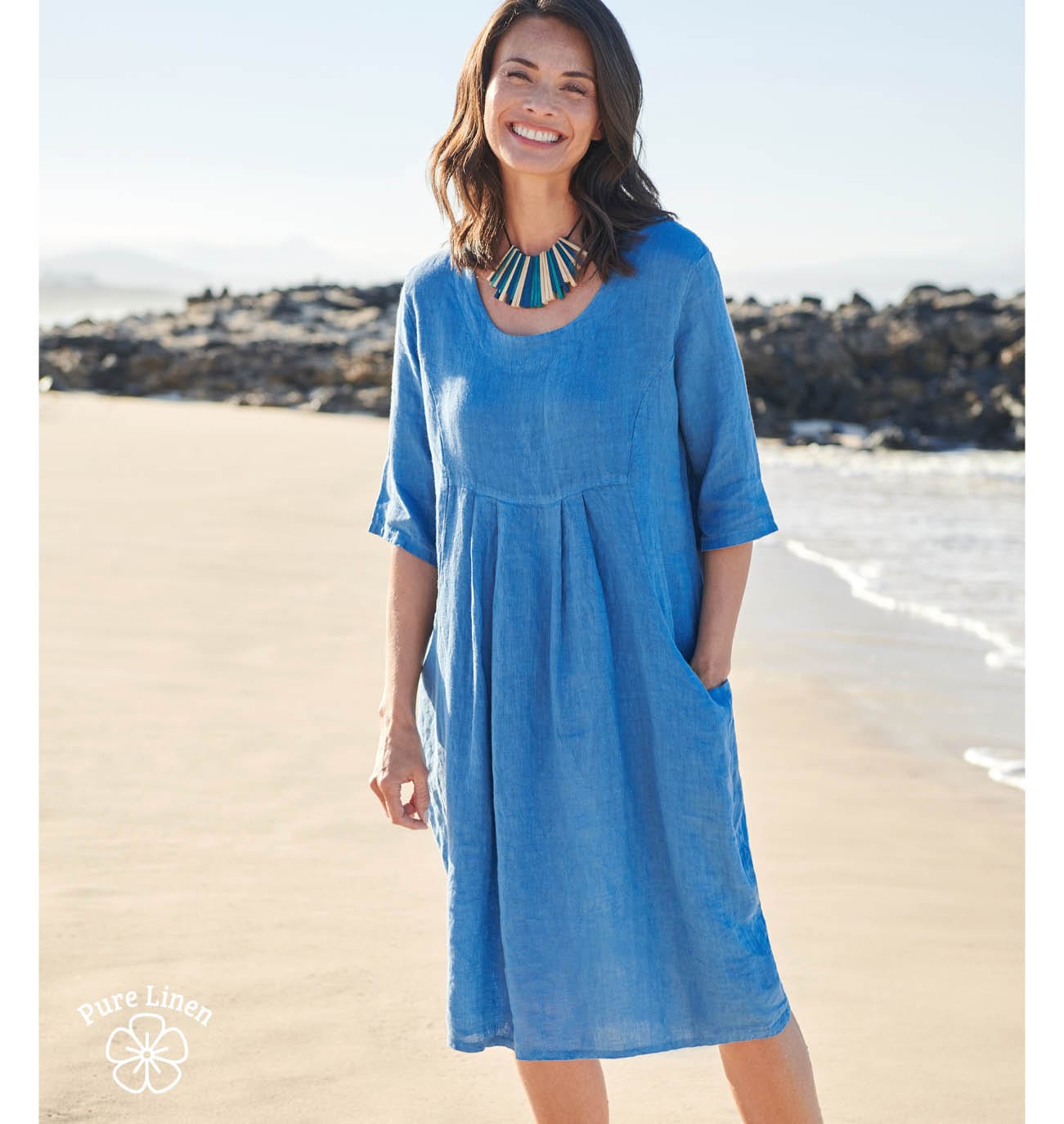 Womens Linen Pocket Tunic Dress