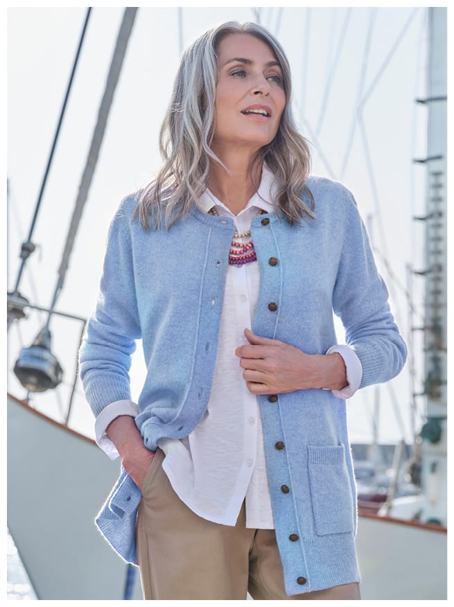 Lambswool Ladies Crew Neck Cardigan