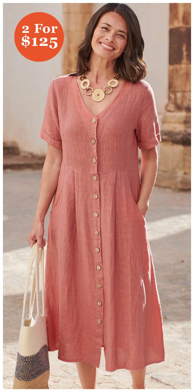 Button Through Linen Dress