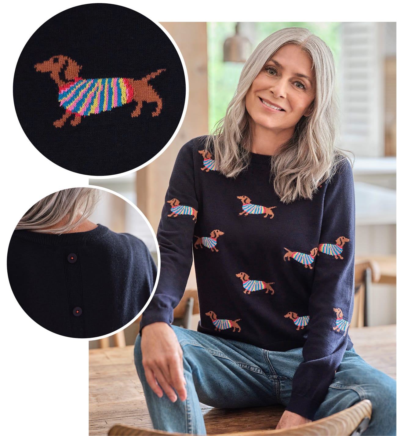 Button Back Sausage Dog Sweater